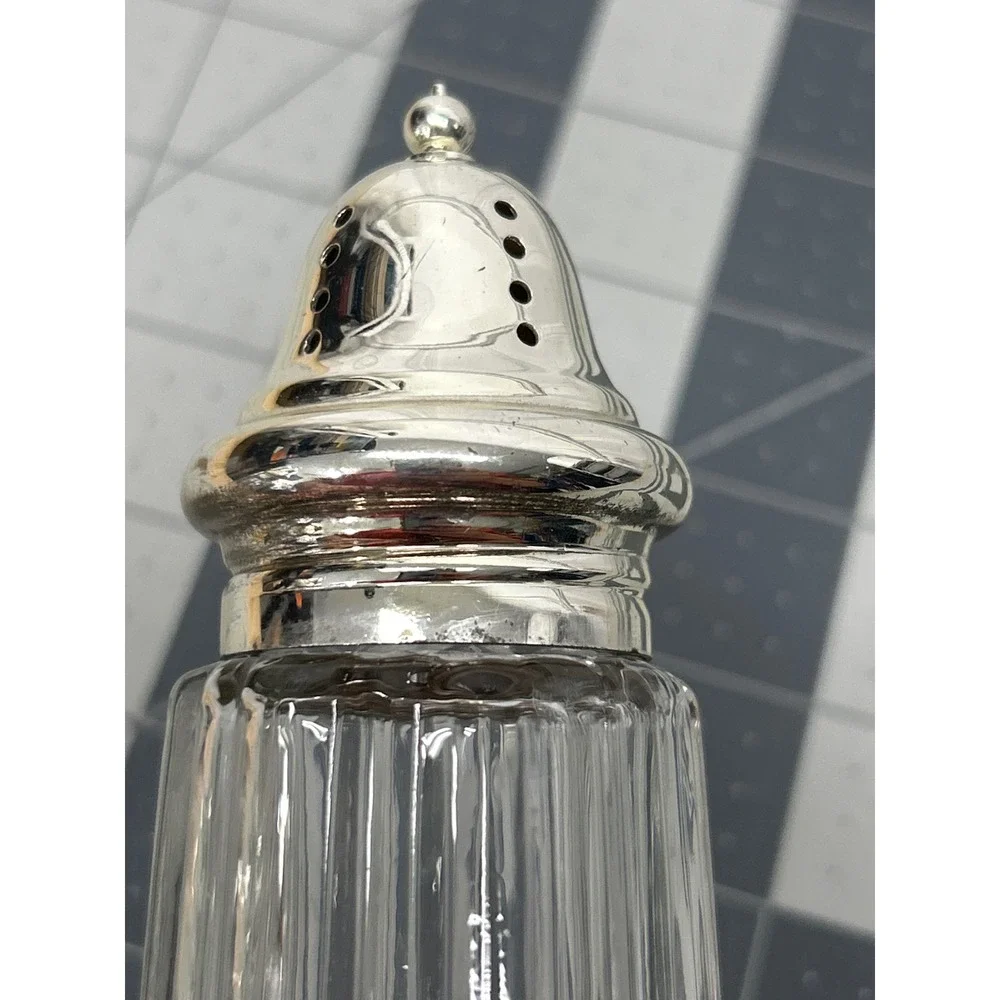 Vintage Leonard Crystal Salt and Pepper Shakers Japan Silver Plated Top Set